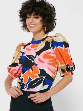 Ted Baker Harpia Vibrant Floral Puffy Sleeve top size 8